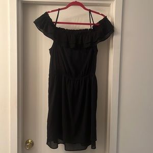 H&M black dotted chiffon dress ruffle sleeve - 14 like new